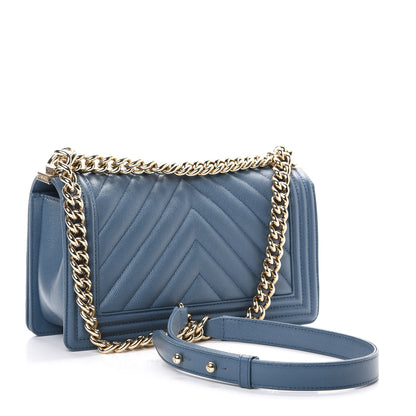 Chanel Caviar Chevron Quilted Medium Boy Flap Blue 2 of 11