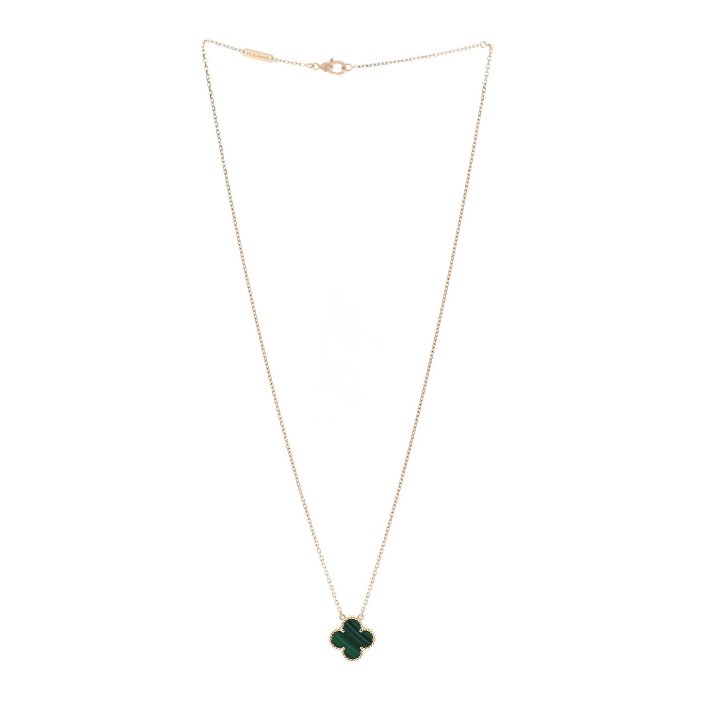 18K Yellow Gold Malachite Vintage Alhambra Pendant Necklace