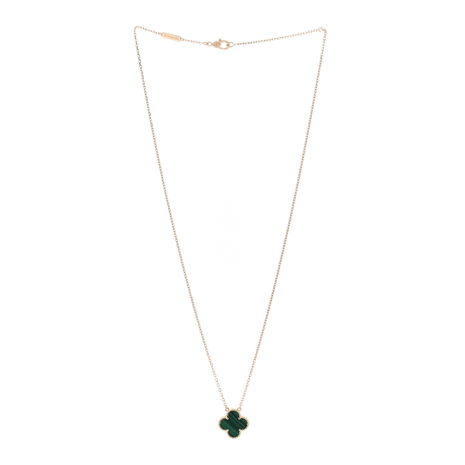 Van Cleef & Arpels 18K Yellow Gold Malachite Vintage Alhambra Pendant Necklace 3 of 5