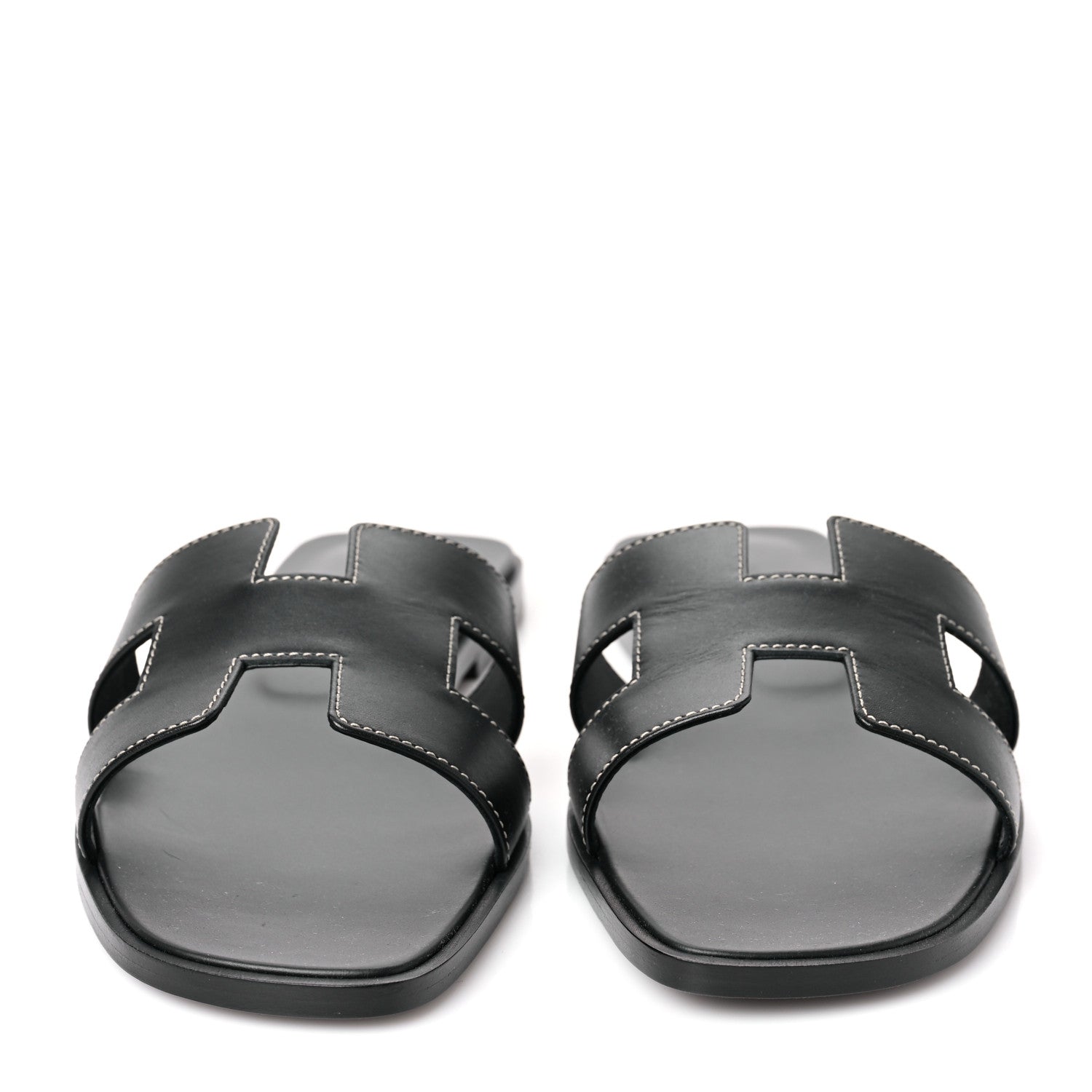 Hermes Box Calfskin Oran Sandals 40 Black 2 of 8