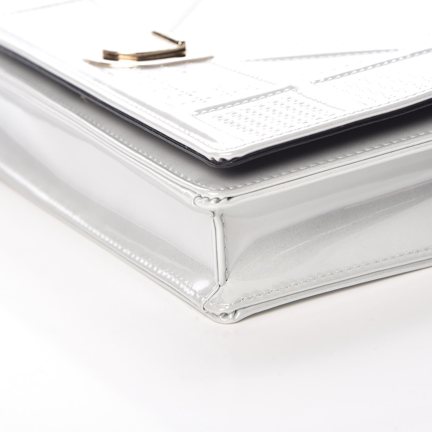Christian Dior Patent Micro-Cannage Diorama Wallet on Chain Pouch White 9 of 10