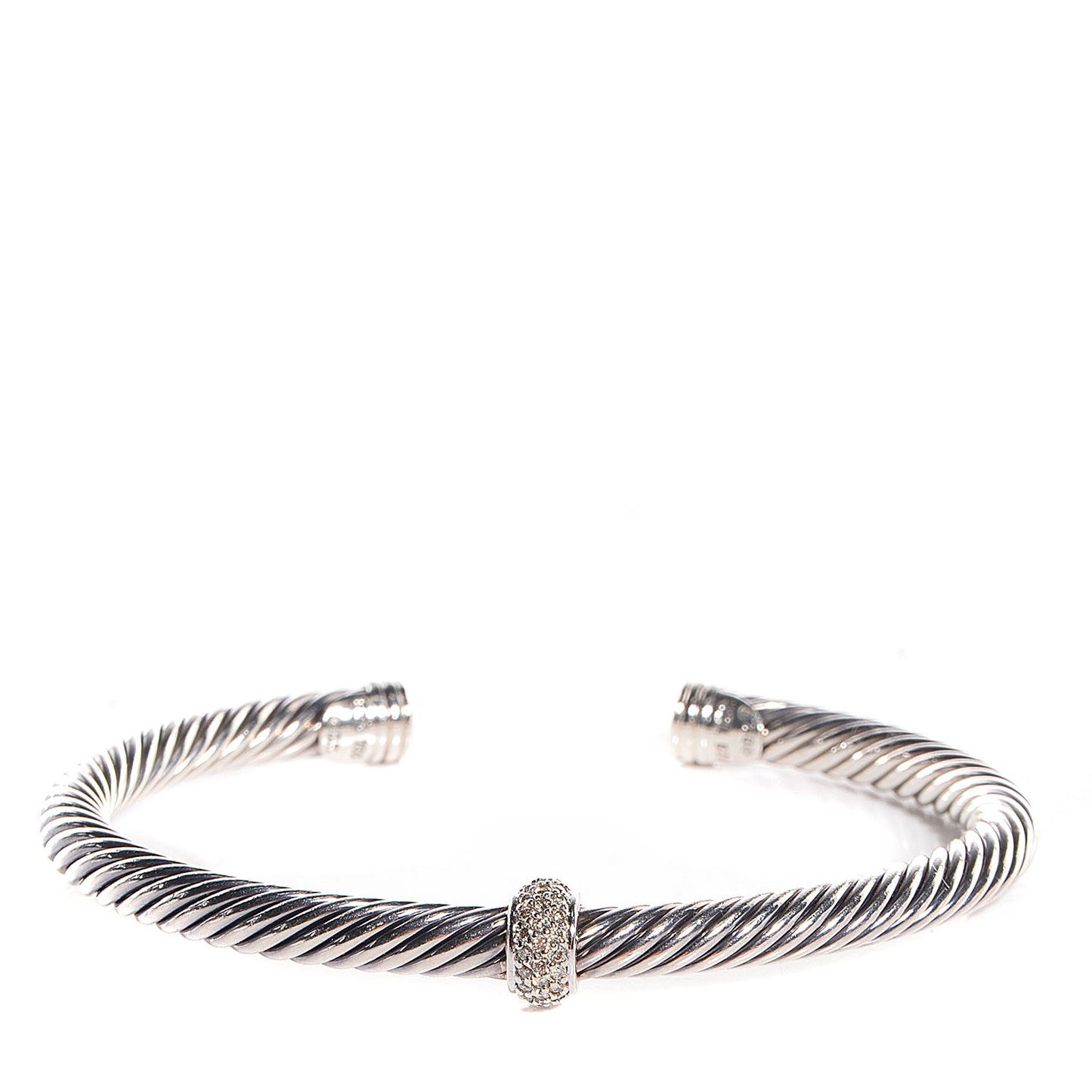 Sterling Silver 18k White Gold Pave Diamond 5mm Cable Classics Cuff