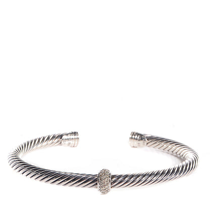 David Yurman Sterling Silver 18k White Gold Pave Diamond 5mm Cable Classics Cuff 1 of 4