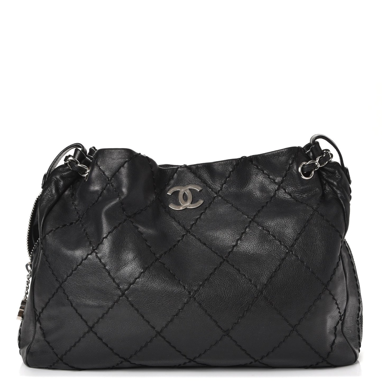 Lambskin Stitched Expandable Tote Black