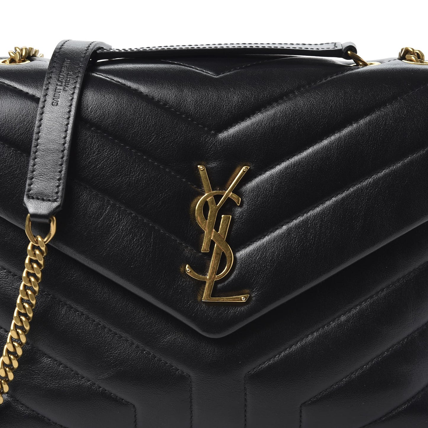 Calfskin Y Quilted Monogram Small Loulou Chain Satchel Black