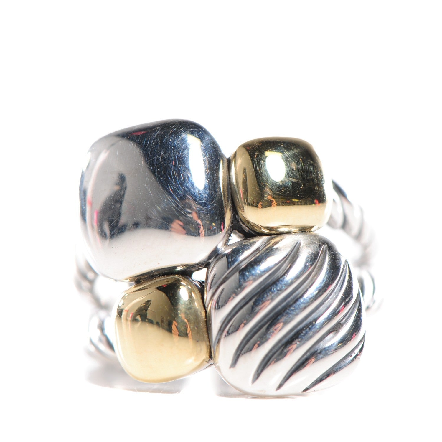 David Yurman Sterling Silver 18K Yellow Gold Cluster Cable Ring 9.5 1 of 5
