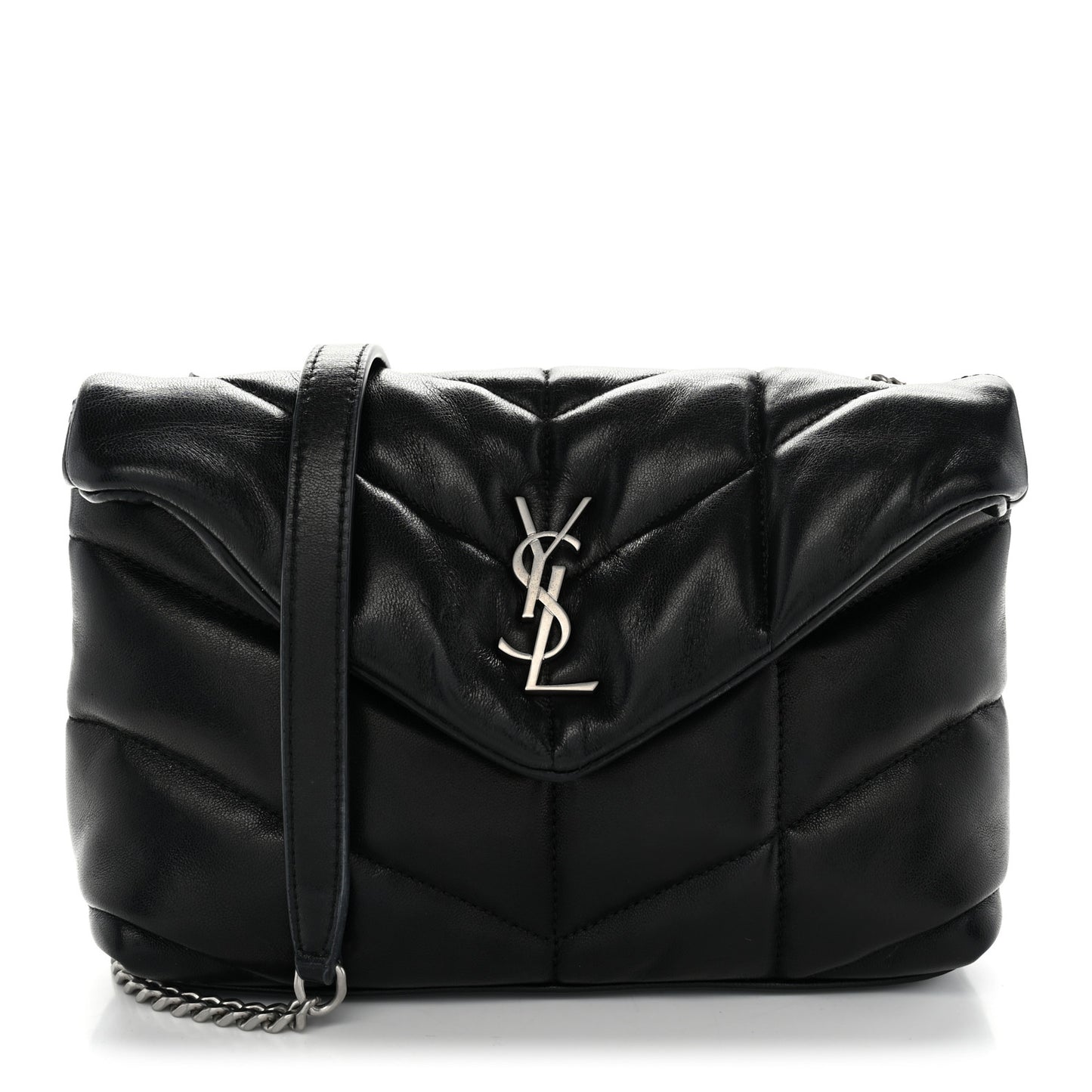 Lambskin Quilted Toy Loulou Puffer Monogram Chain Satchel Black