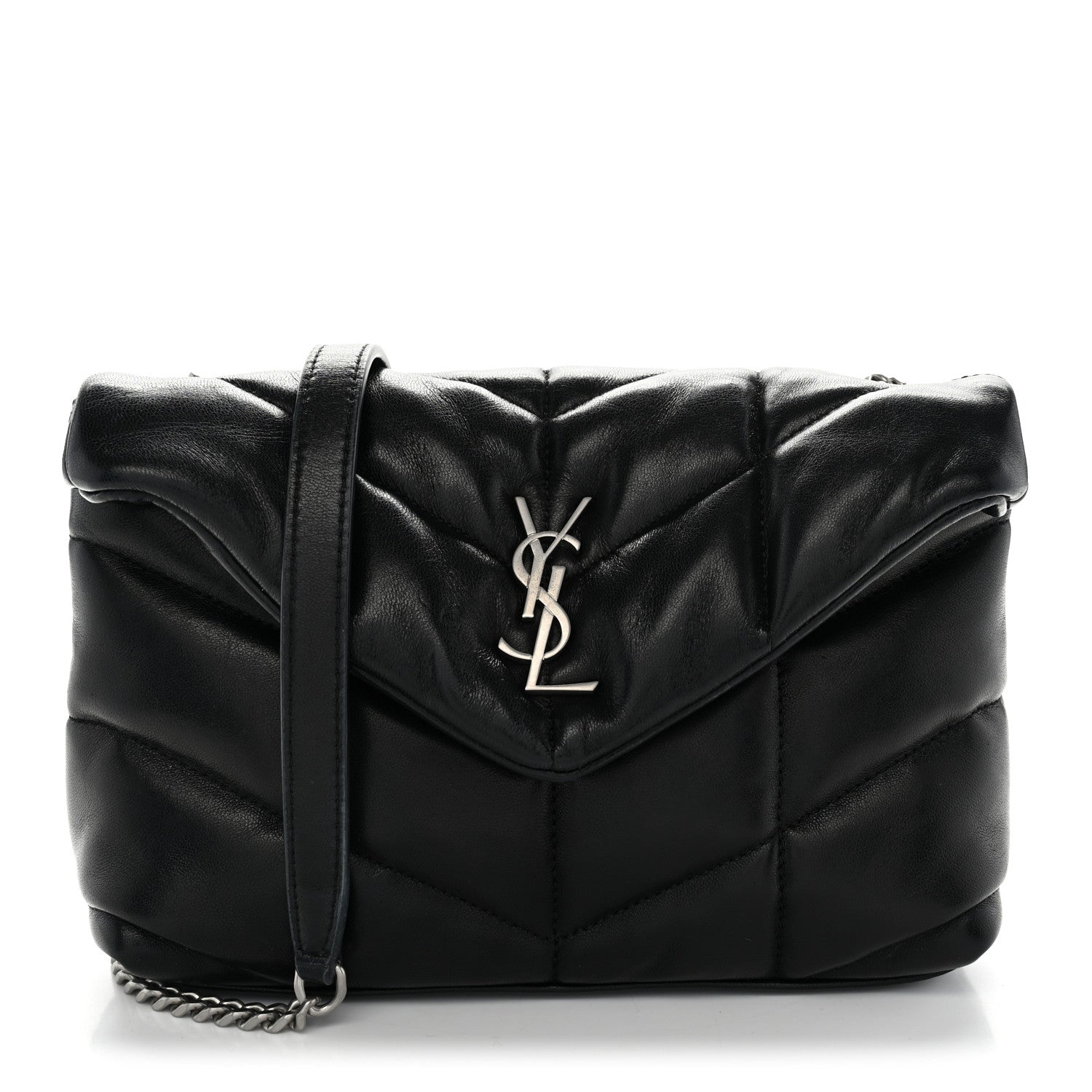 Saint Laurent Lambskin Quilted Toy Loulou Puffer Monogram Chain Satchel Black 1 of 11