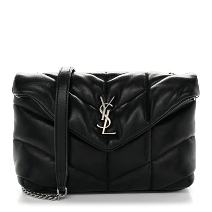Saint Laurent Lambskin Quilted Toy Loulou Puffer Monogram Chain Satchel Black 1 of 11