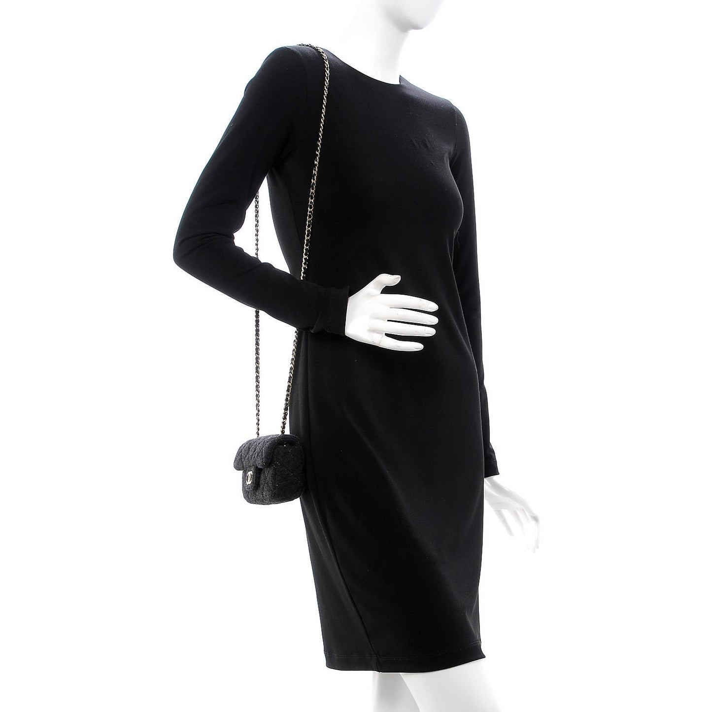 Wool Contrast Stitched Extra Mini Flap Charcoal