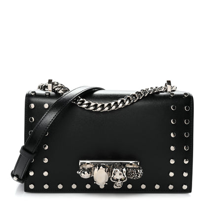 Alexander McQueen Calfskin Studded Jeweled Knuckle Satchel Black 1 of 9