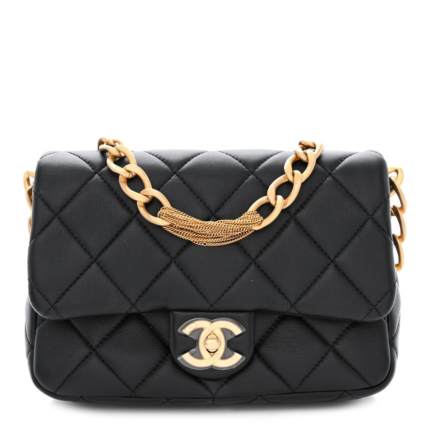 Lambskin Quilted Chain Flap Black