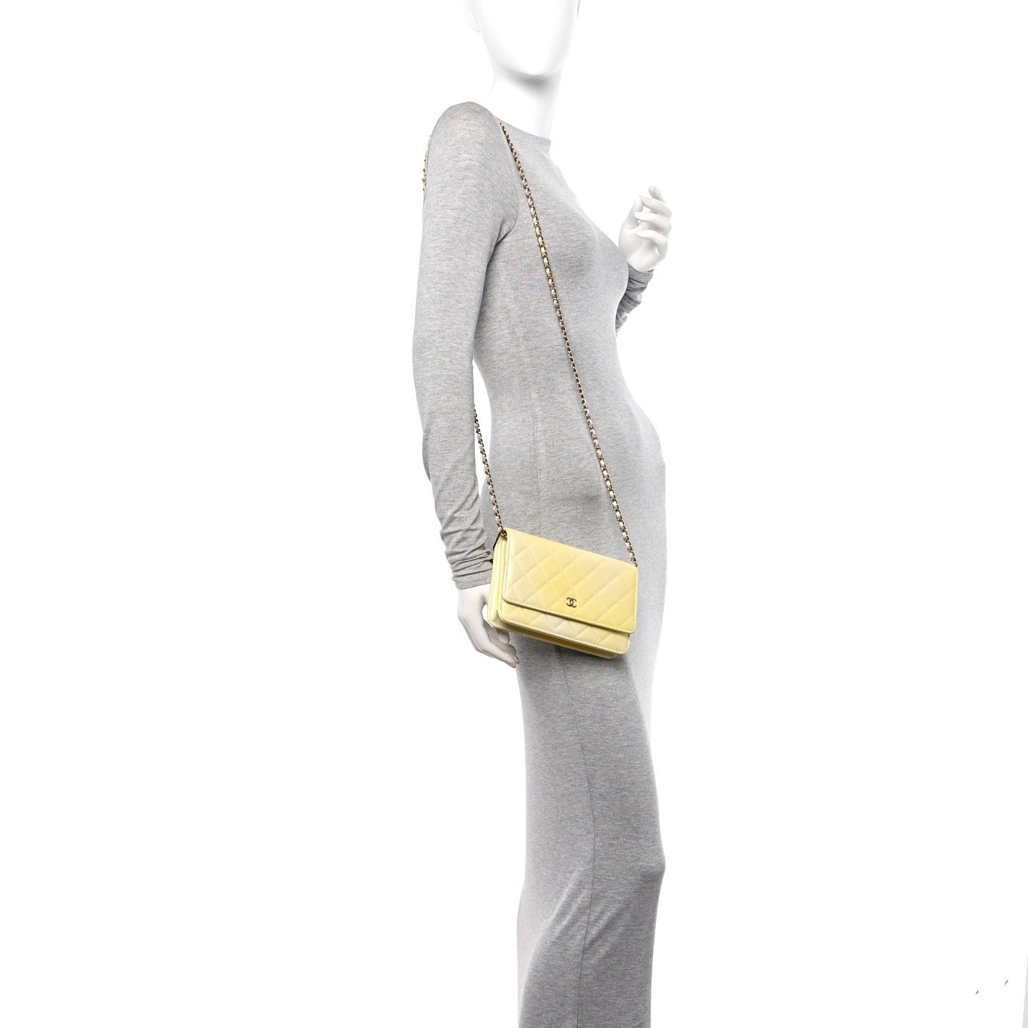 Chanel Cloudy Pearly Goatskin Quilted Wallet on Chain WOC Light Yellow 2 of 12
