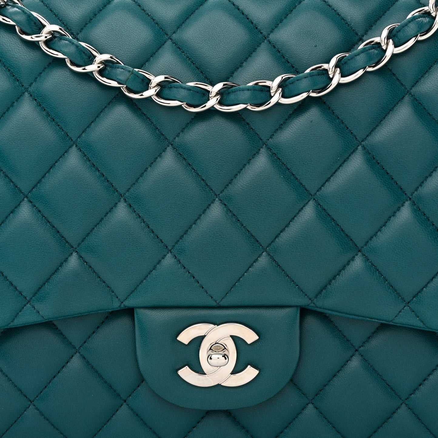 Lambskin Quilted Maxi Single Flap Turquoise