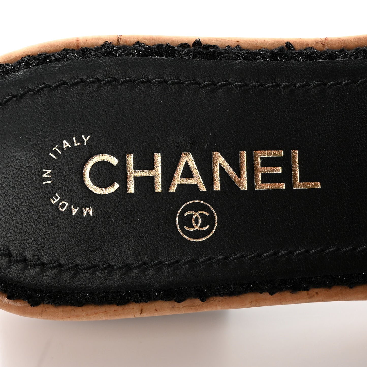 Tweed Cork CC Chain Mule Sandal 39 Black