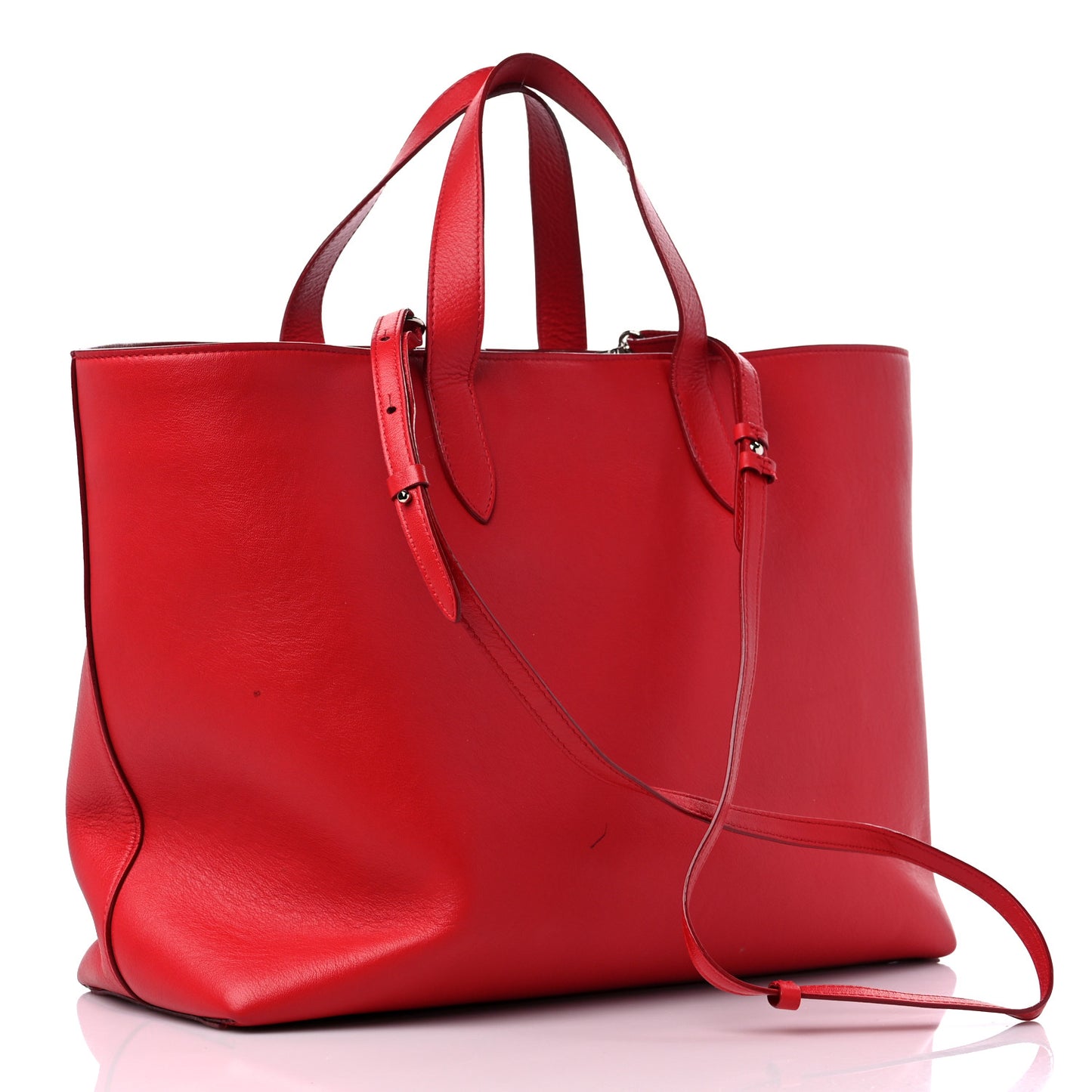 Calfskin Crystal Buckle Shopping Tote Red