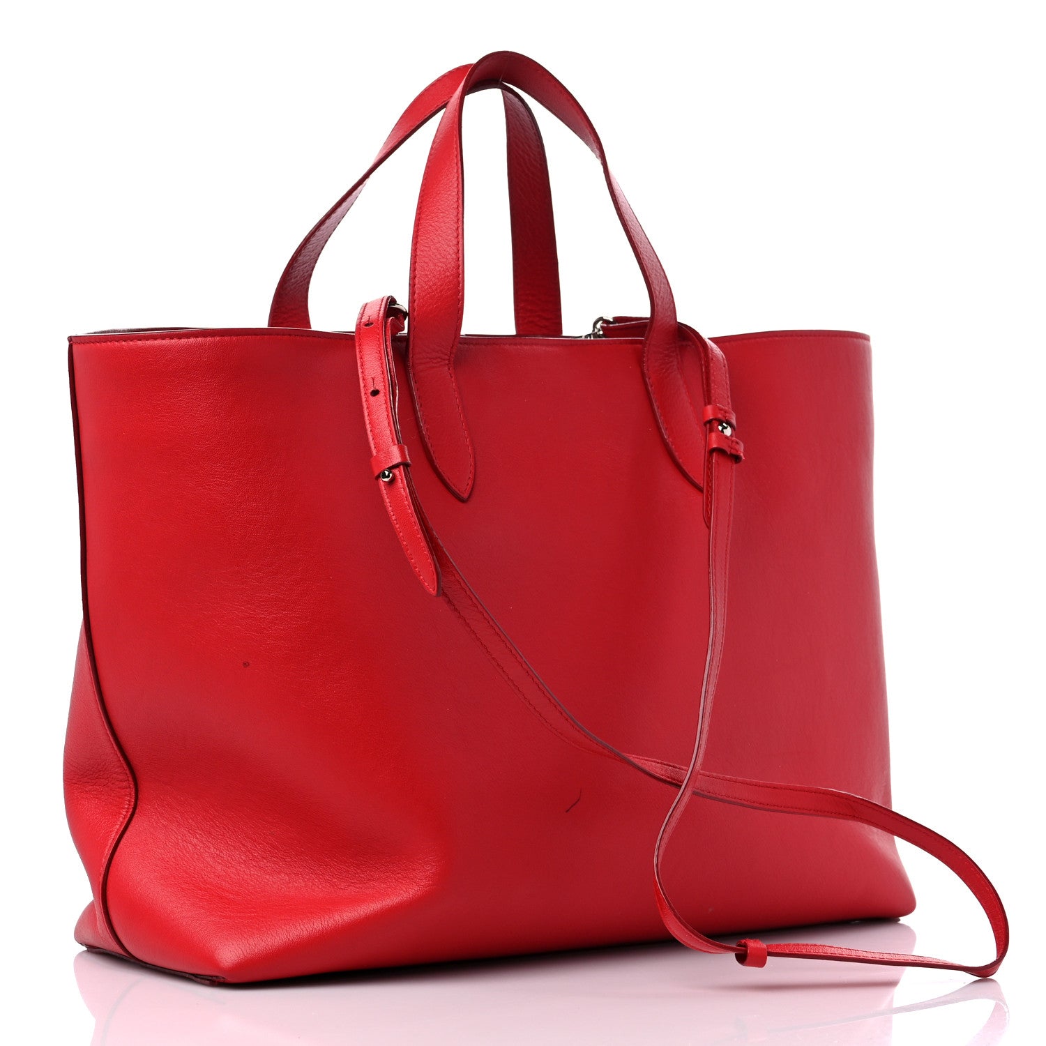 Jimmy Choo Calfskin Crystal Buckle Shopping Tote Red 3 of 17