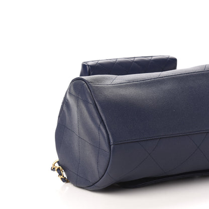 Chanel Grained Calfskin Lambskin Quilted Large Bowling Bag Blue 9 of 11