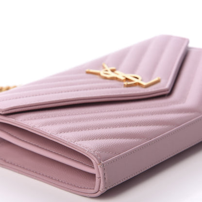 Saint Laurent Grain De Poudre Matelasse Chevron Monogram Chain Wallet Tender Pink 7 of 11
