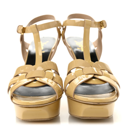 Saint Laurent Patent Calfskin Tribute 75 Platform Sandals 37.5 Nude Powder 3 of 10