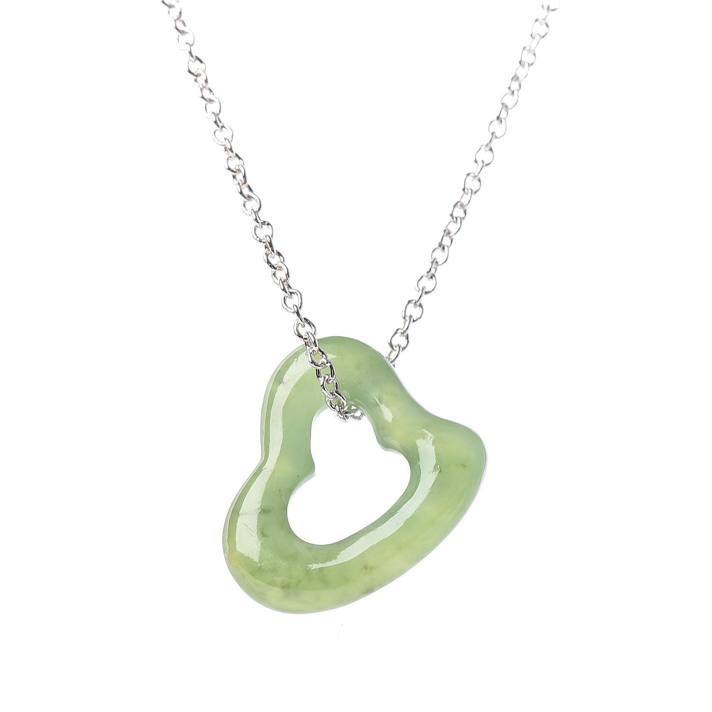 Sterling Silver Jade Open Heart Elsa Peretti Necklace