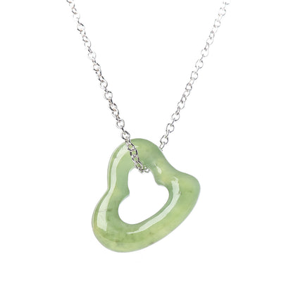Tiffany Sterling Silver Jade Open Heart Elsa Peretti Necklace 4 of 6