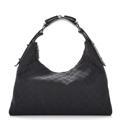 Gucci Monogram Medium Horsebit Chain Hobo Black 1 of 8