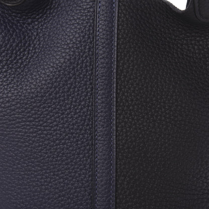Hermes Taurillon Clemence Casaque Picotin Lock 18 PM Blue Nuit Black Bleu Frida 10 of 12