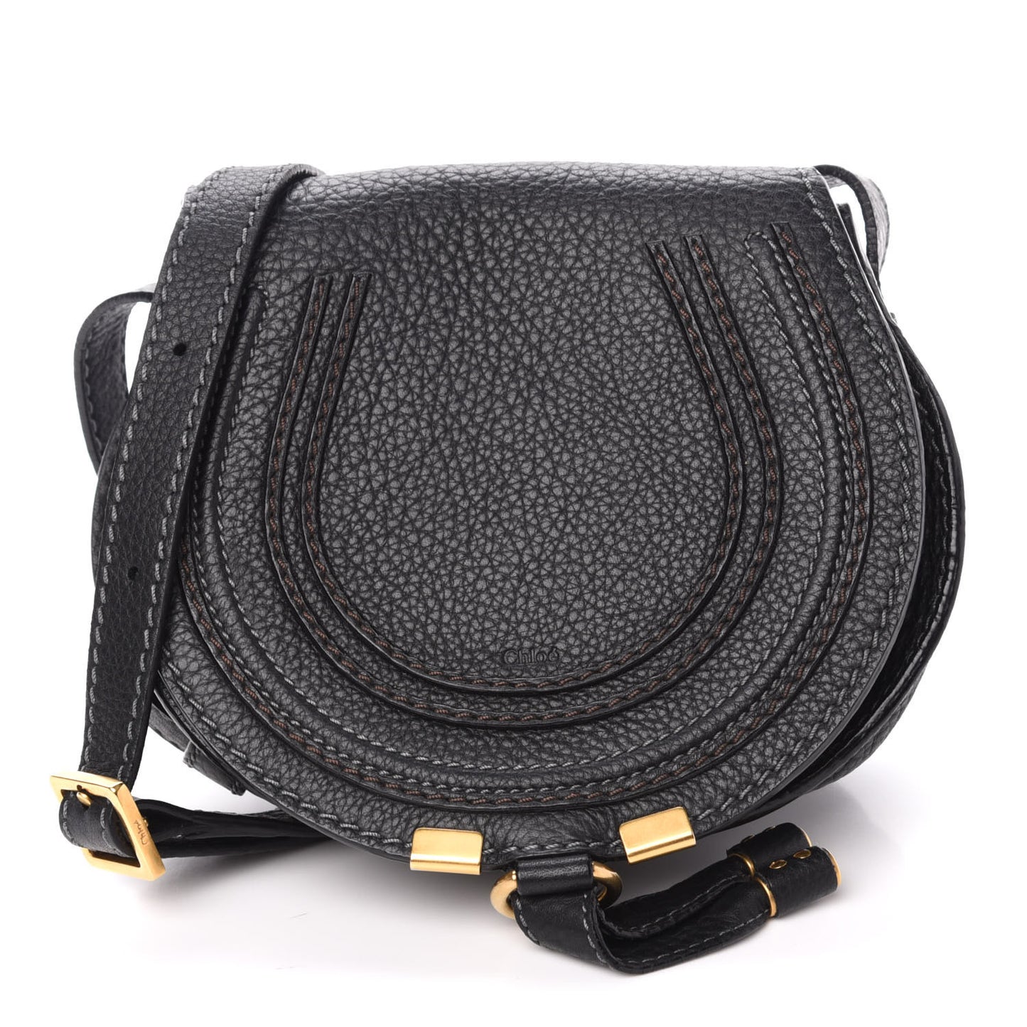 Calfskin Mini Marcie Round Crossbody Bag Black