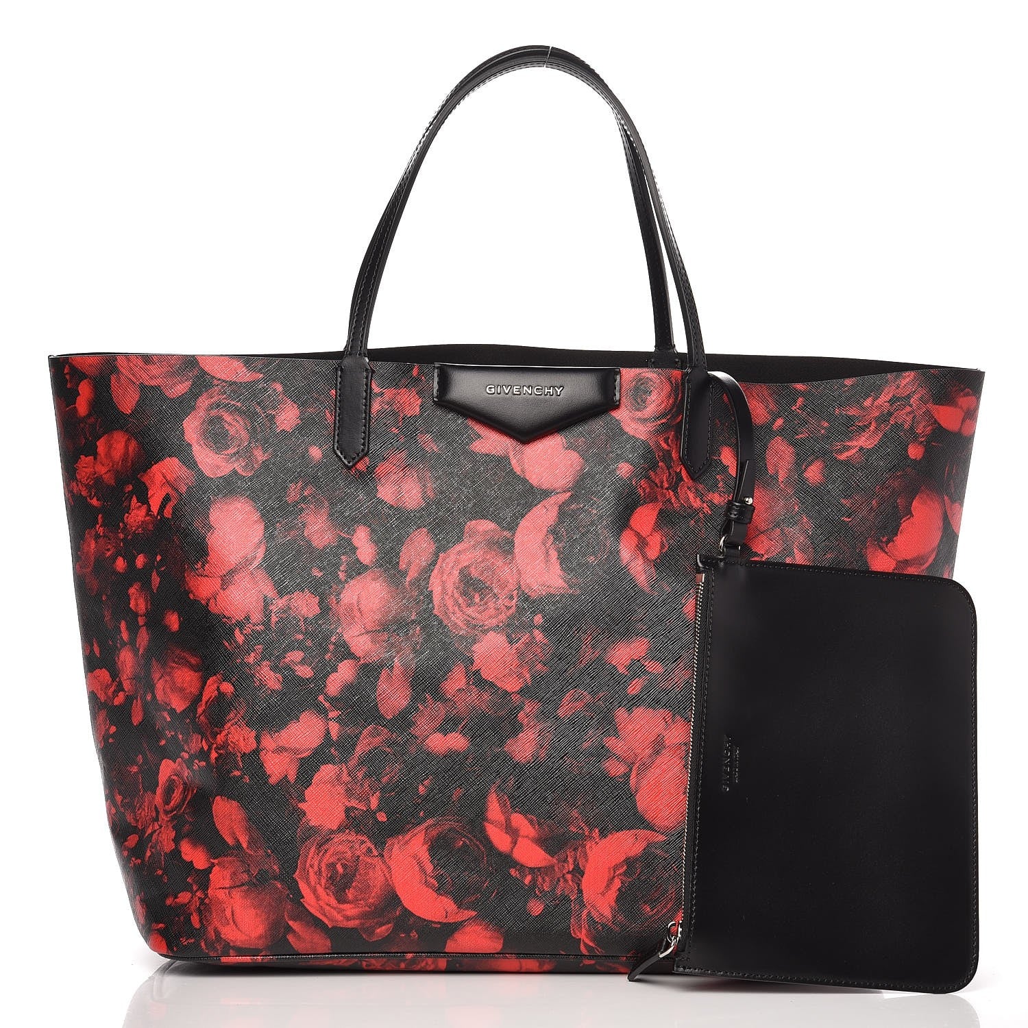 Givenchy Textured Coated Canvas Floral Print Large Antigona Tote Black Red 10 of 10