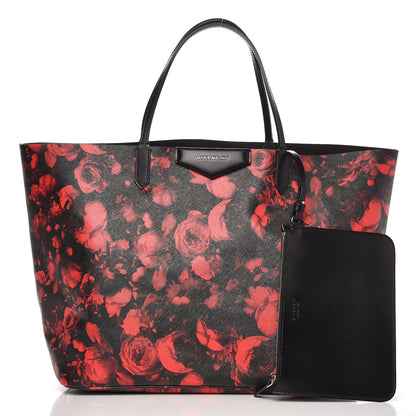 Givenchy Textured Coated Canvas Floral Print Large Antigona Tote Black Red 10 of 10