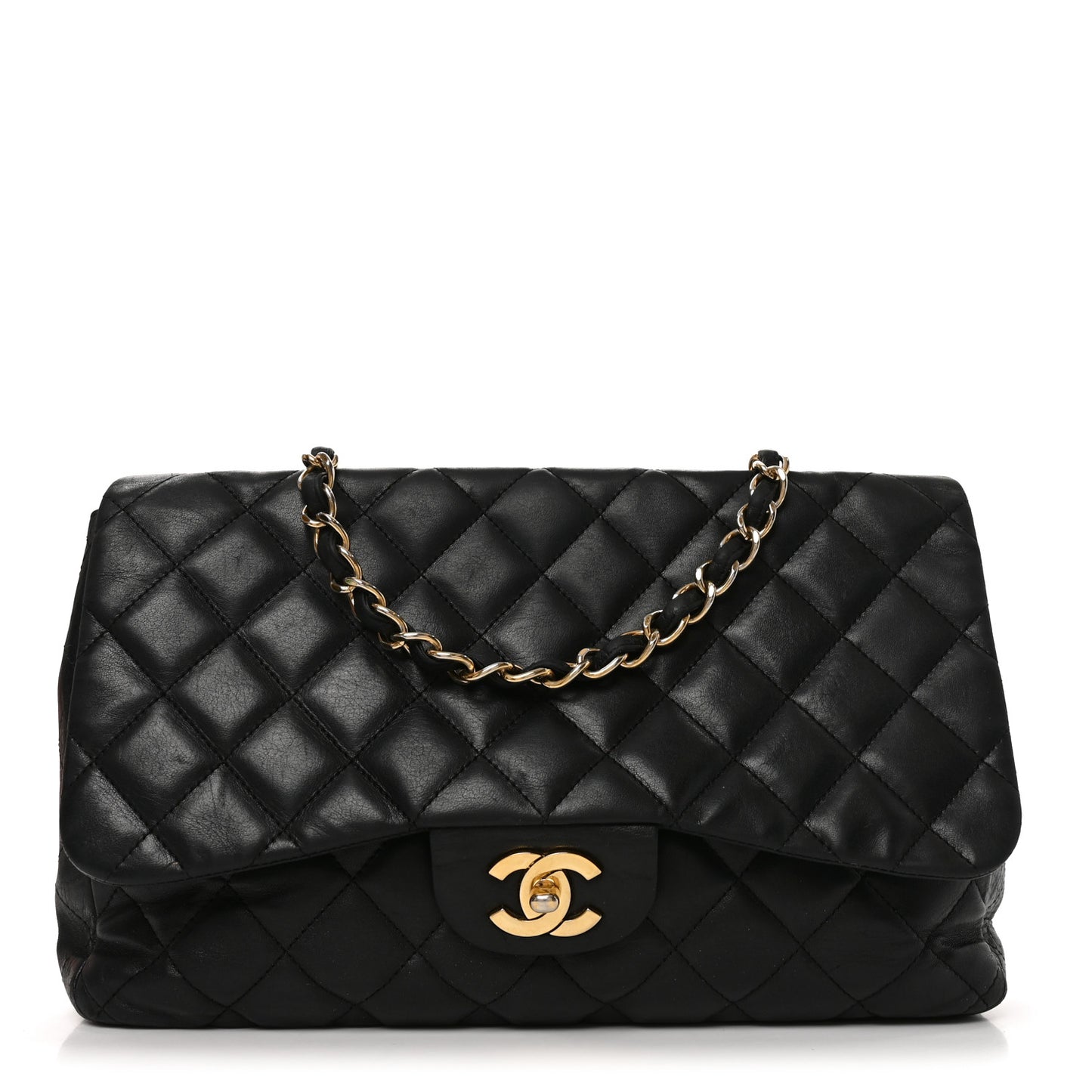 Lambskin Quilted Jumbo Single Flap Black