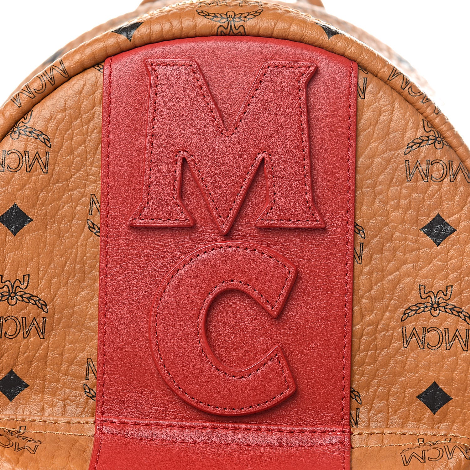 MCM Visetos Small Stark Logo Stripe Backpack Cognac Red 10 of 10