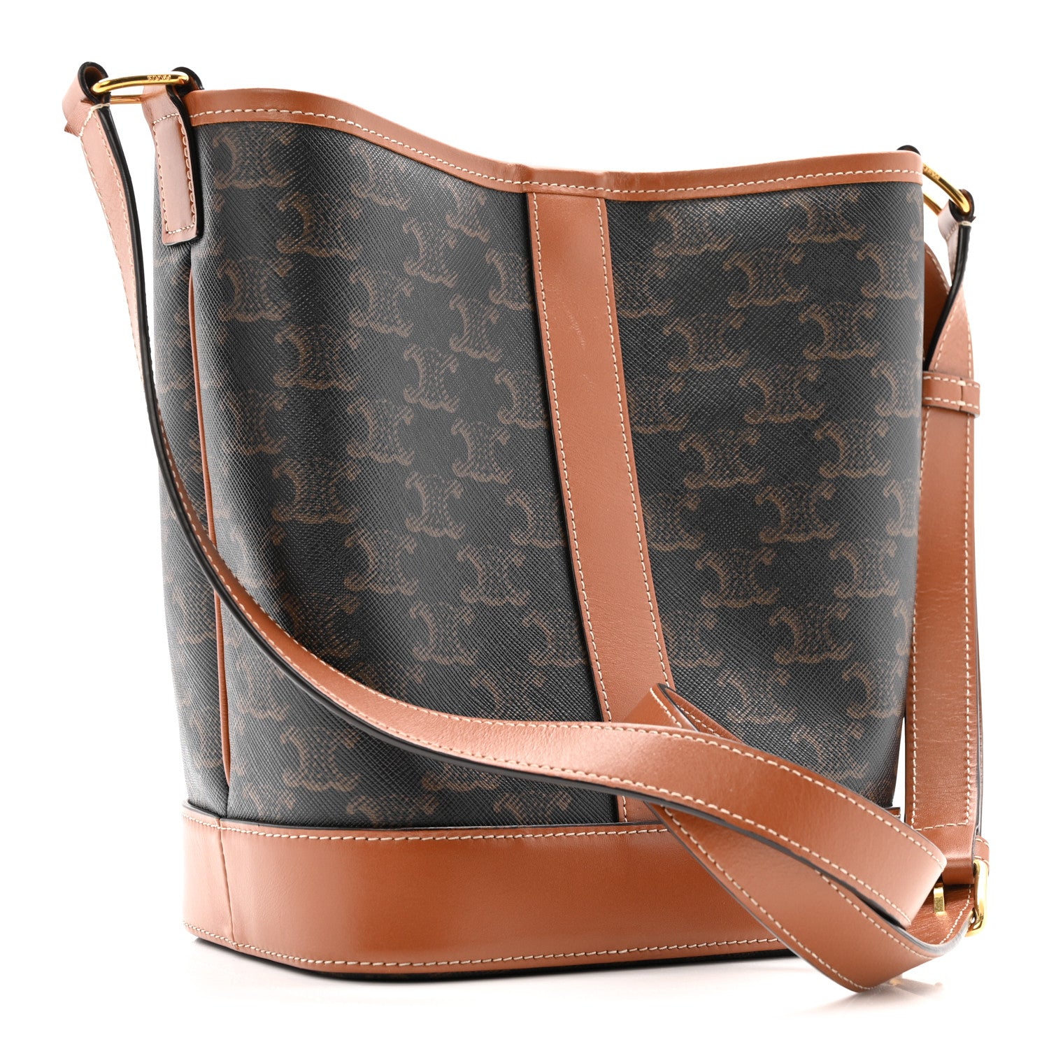 Celine Triomphe Canvas Calfskin Small Bucket Bag Tan 3 of 13