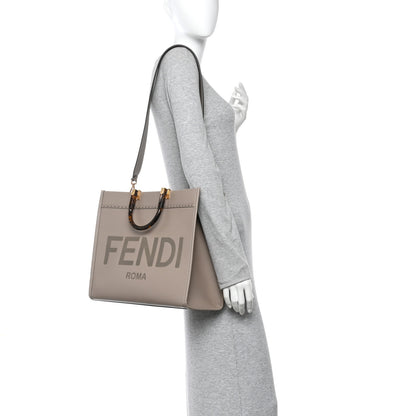 Fendi Vitello King Plexiglass Logo Embossed Medium Fendi Sunshine Shopper Tote Tortora 2 of 10
