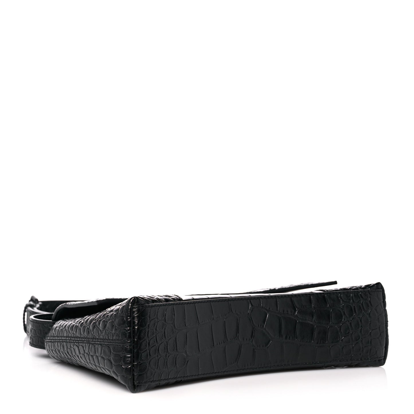 Extra Supple Calfskin Crocodile Embossed Monochrome XS Downtown Shoulder Bag Black