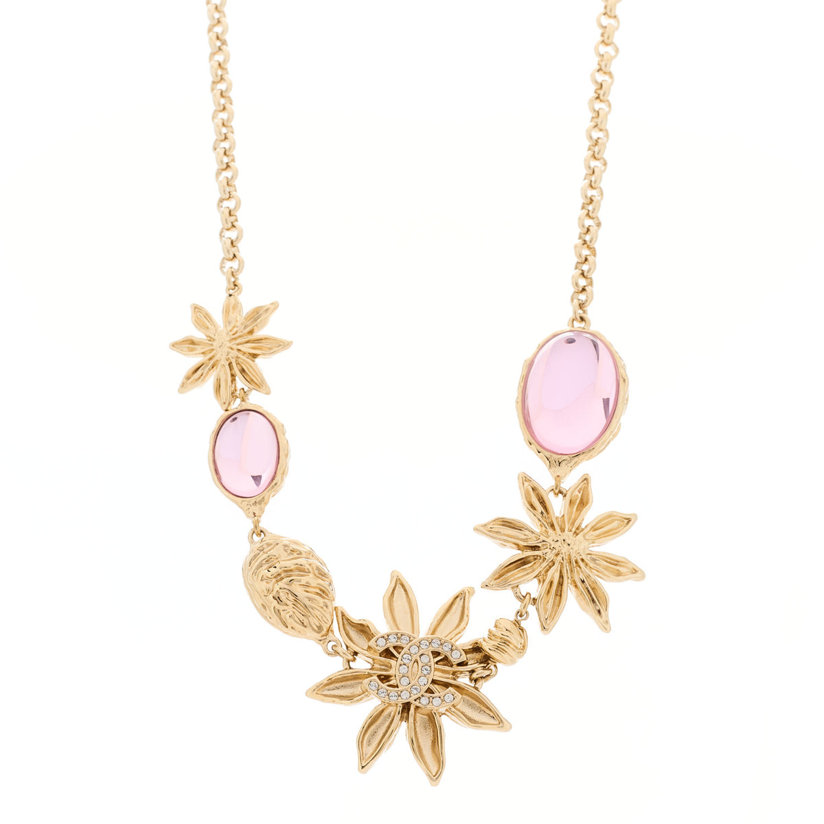 Chanel Resin Crystal CC Fruit Pendant Necklace Gold Pink 1 of 4