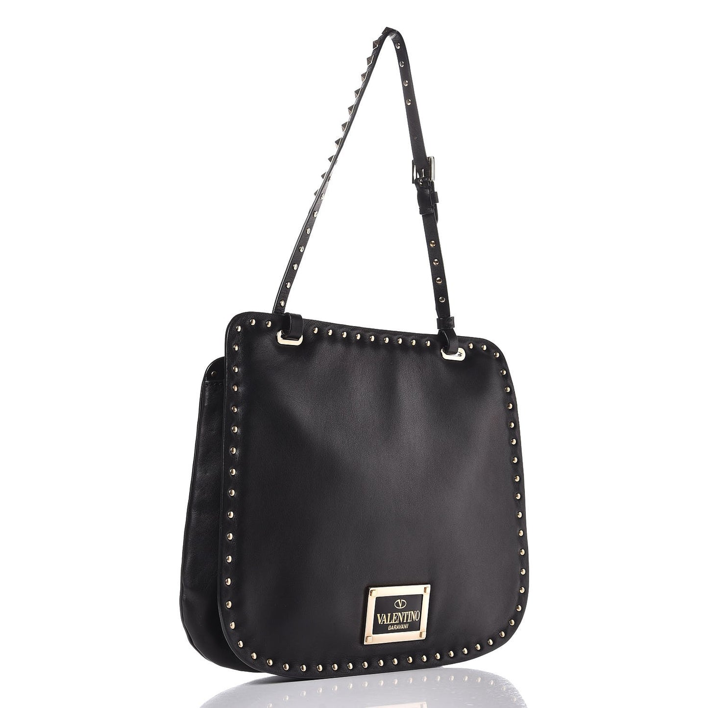 Vitello Rockstud Shoulder Satchel Black