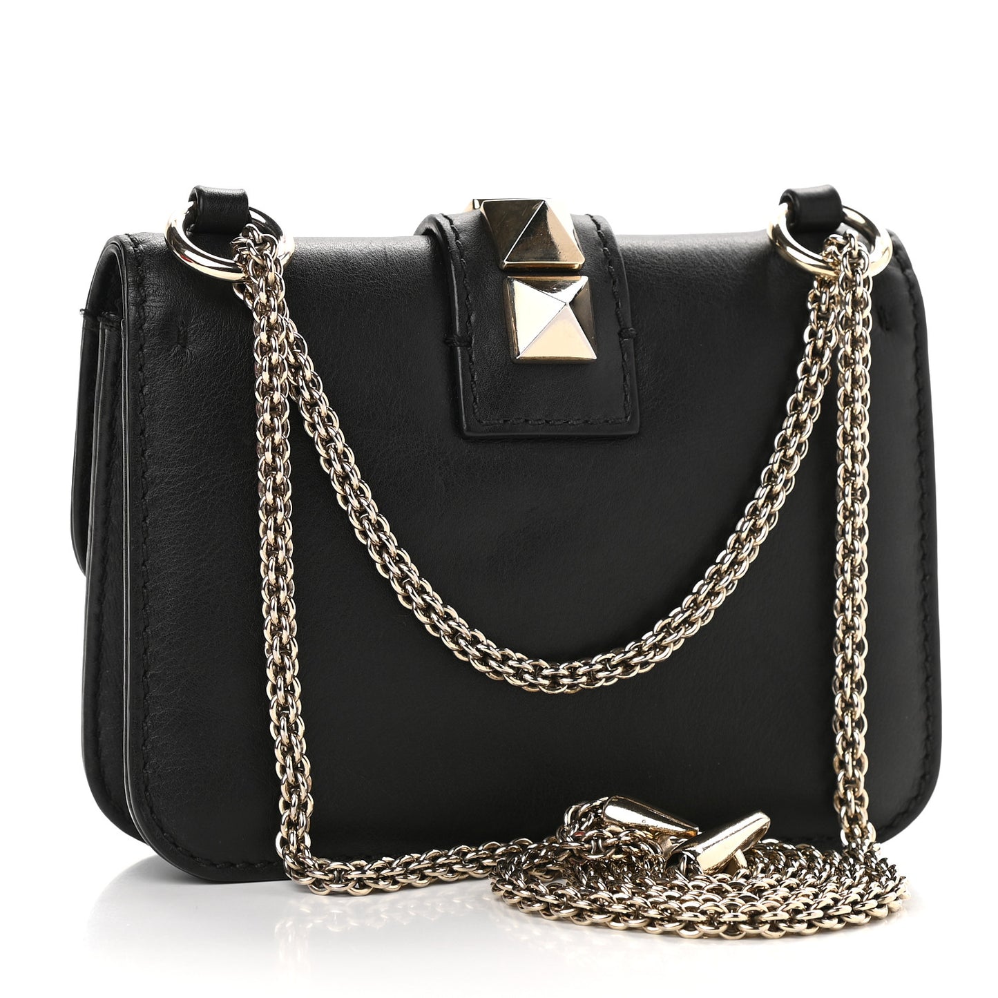 Vitello Small Glam Lock Rockstud Flap Black