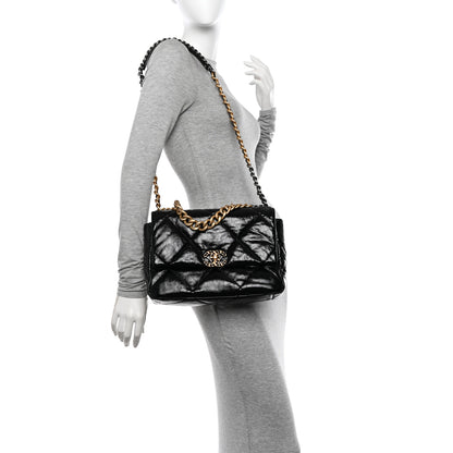 Chanel Shiny Crumpled Calfskin Quilted Large Chanel 19 Flap Black 2 of 10