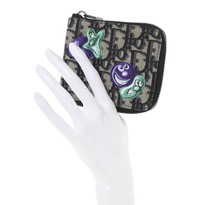 Christian Dior X KENNY SCHARF Oblique Canvas Embroidered Patches Compact Zipped Wallet Charcoal 2 of 6