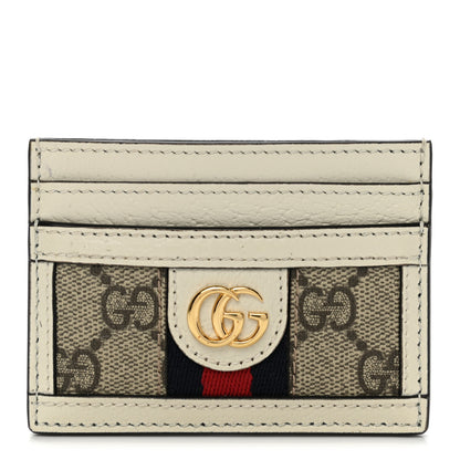 Gucci GG Supreme Monogram Textured Calfskin Web Ophidia Card Holder Beige Ebony Mystic White 1 of 7