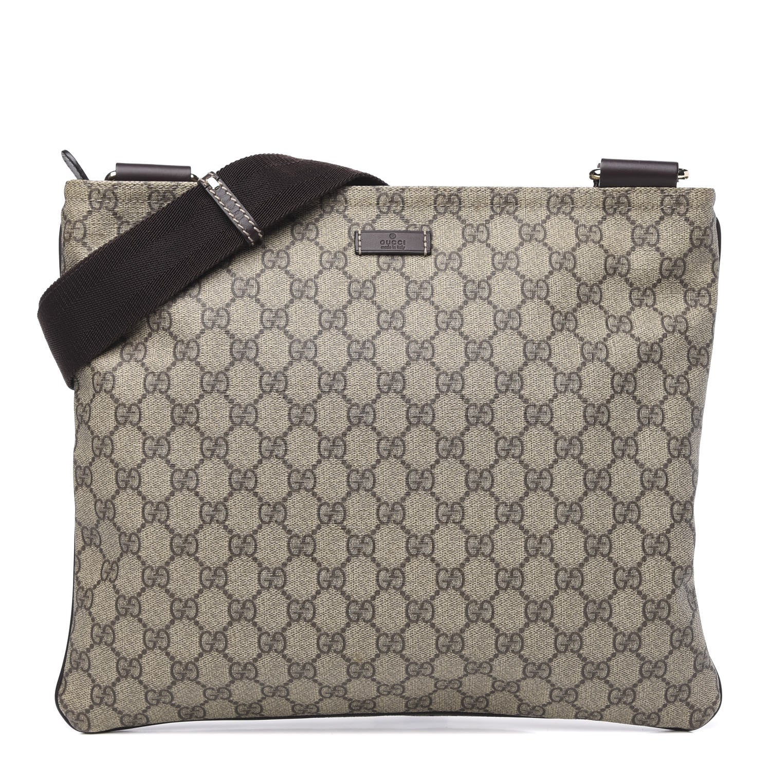 Gucci GG Supreme Monogram Medium Flat Messenger Bag Dark Brown 1 of 12