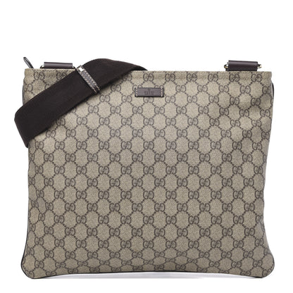 Gucci GG Supreme Monogram Medium Flat Messenger Bag Dark Brown 1 of 12