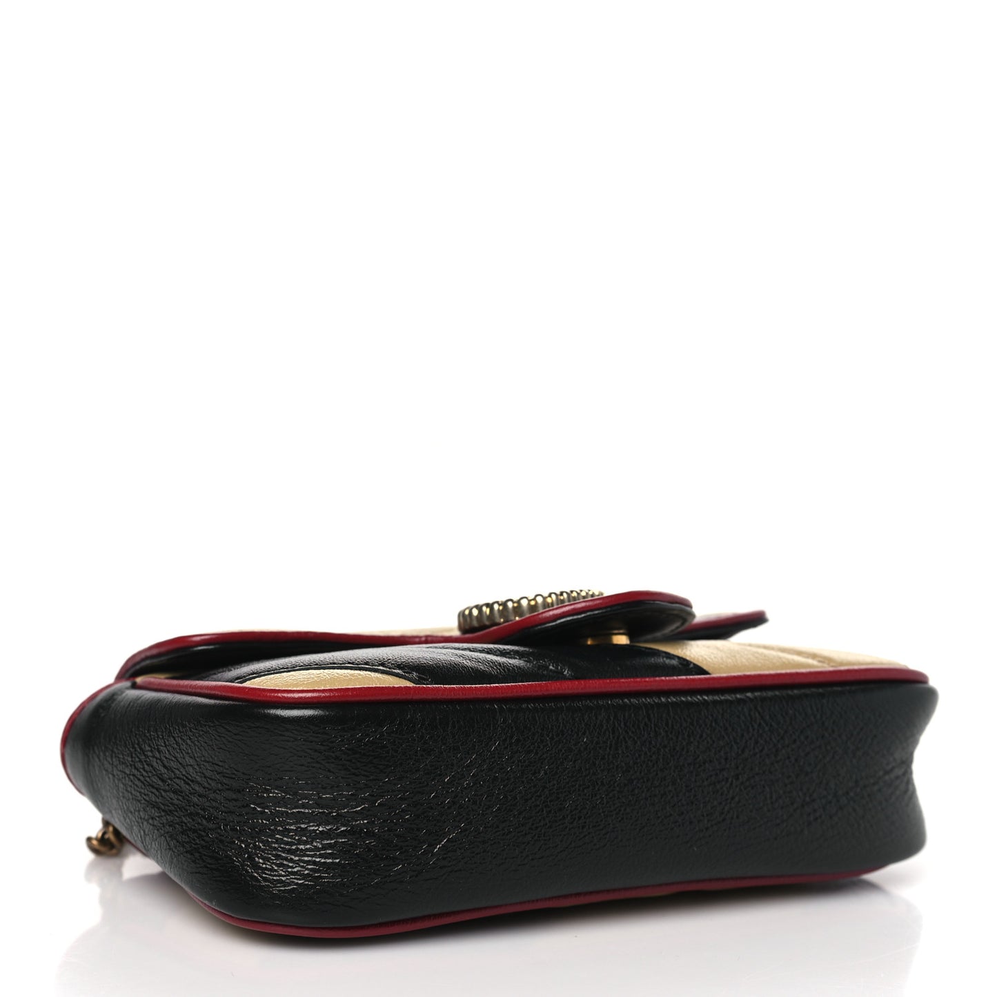 Vintage Effect Calfskin Matelasse Diagonal Striped Mini Torchon GG Marmont Shoulder Bag Black Beige