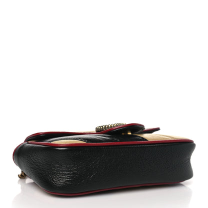 Gucci Vintage Effect Calfskin Matelasse Diagonal Striped Mini Torchon GG Marmont Shoulder Bag Black Beige 4 of 10