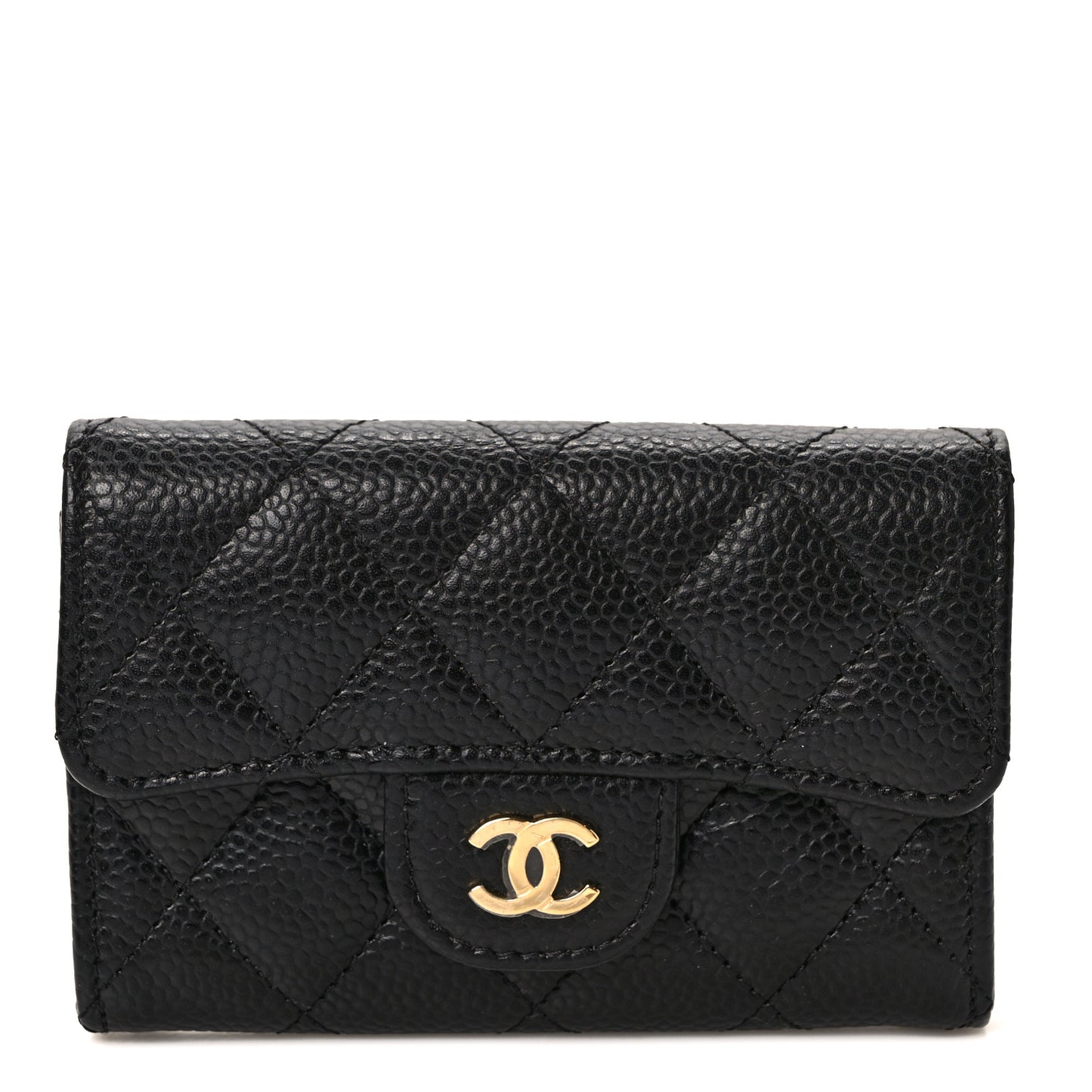 Caviar Quilted Flap Card Holder Wallet Black