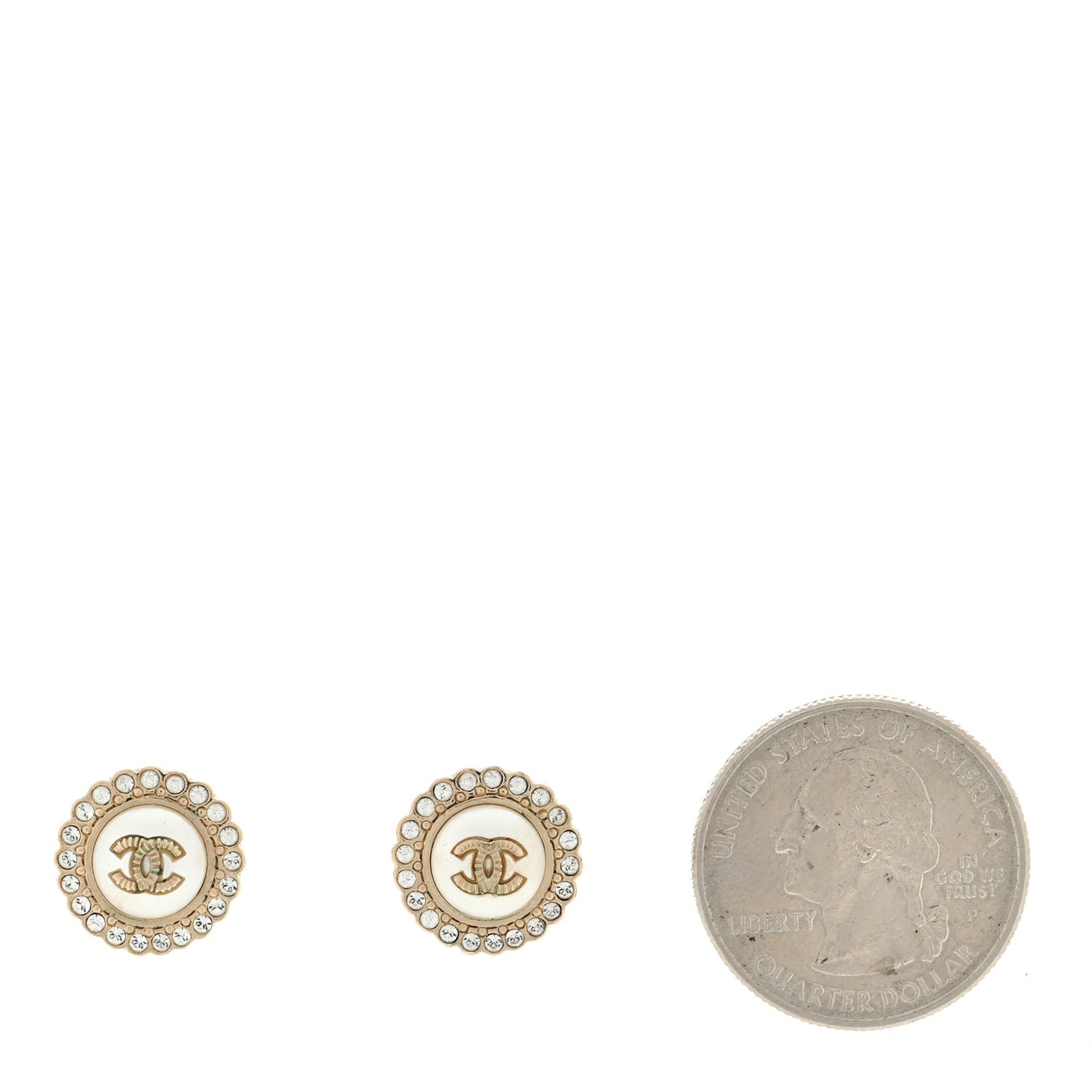 Metal Pearl Crystal CC Round Earrings Light Gold