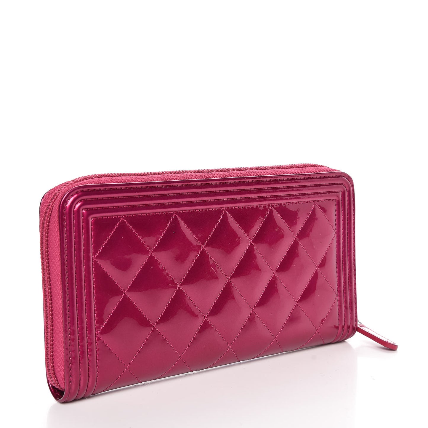 Metallic Patent Calfskin Quilted Boy L-Gusset Zip Wallet Pink