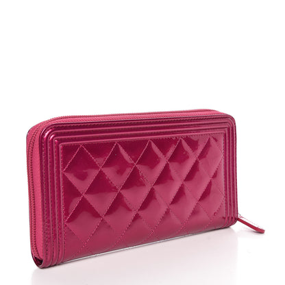 Chanel Metallic Patent Calfskin Quilted Boy L-Gusset Zip Wallet Pink 3 of 9